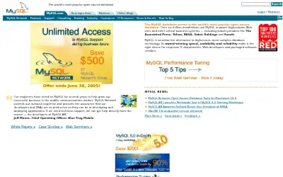 mysql.com in 2005