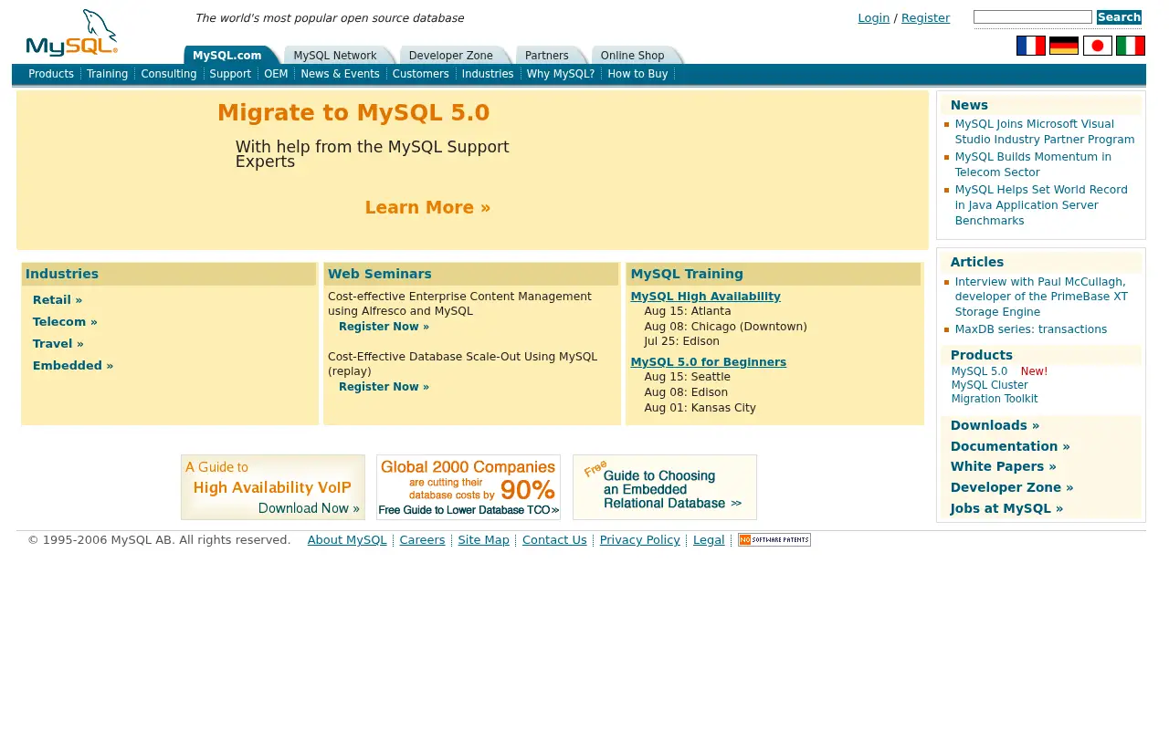 mysql.com in 2006