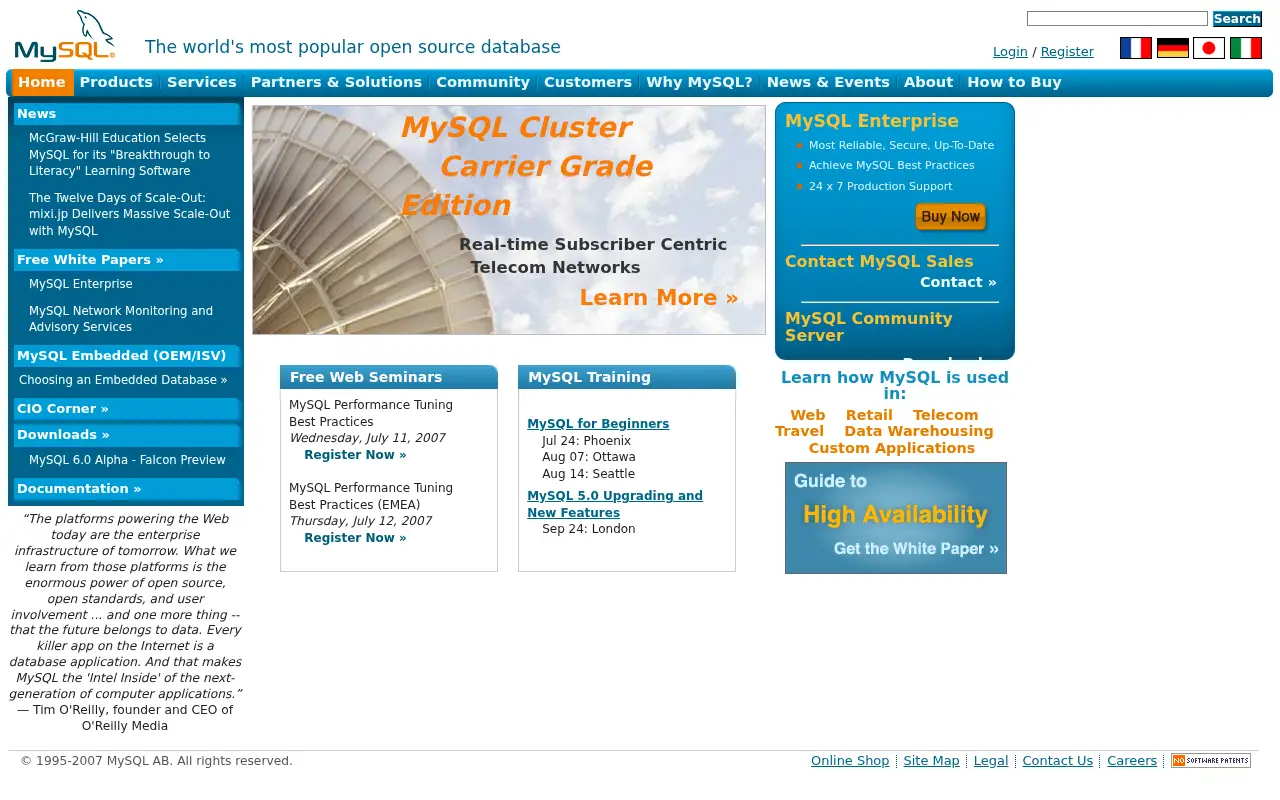 mysql.com in 2007