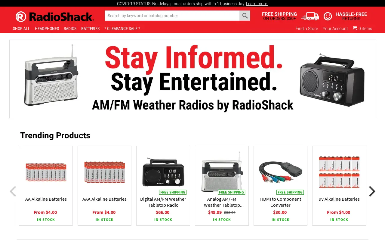 radioshack.com in 2020