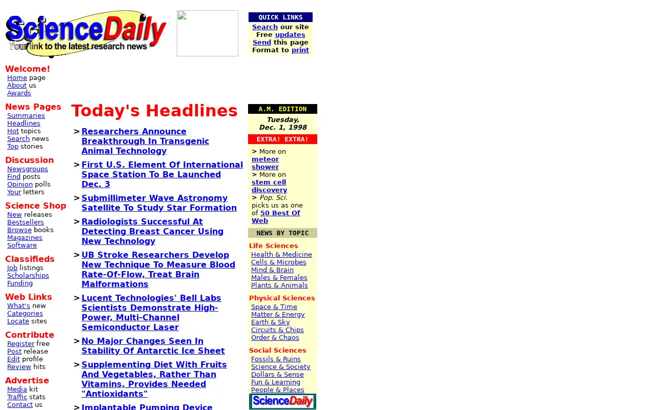 sciencedaily.com in 1998
