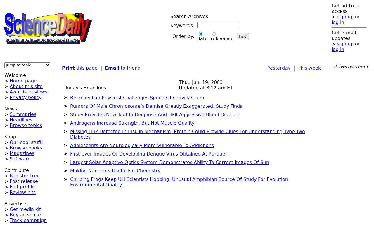 sciencedaily.com on June 20, 2003