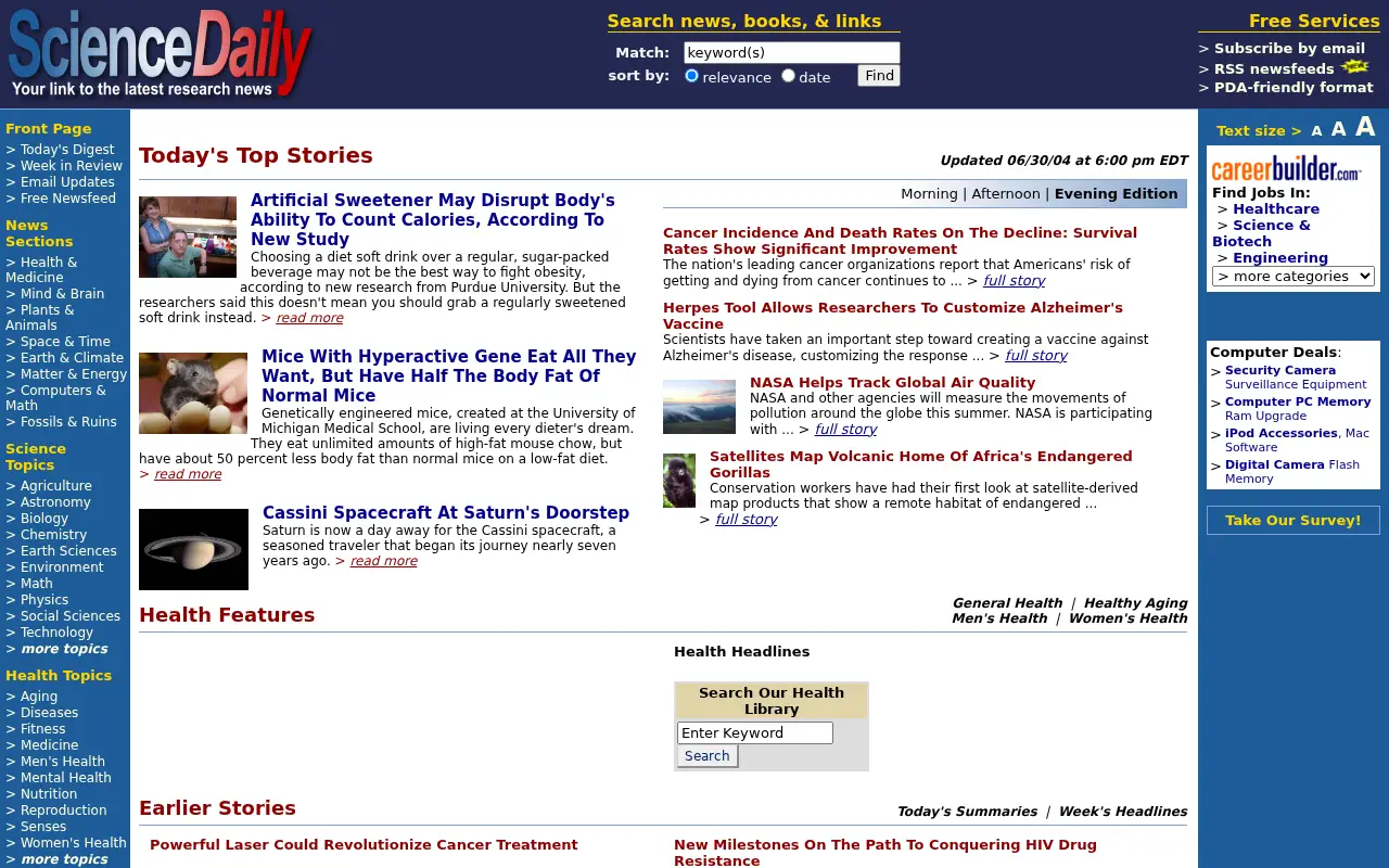 sciencedaily.com on July 1, 2004