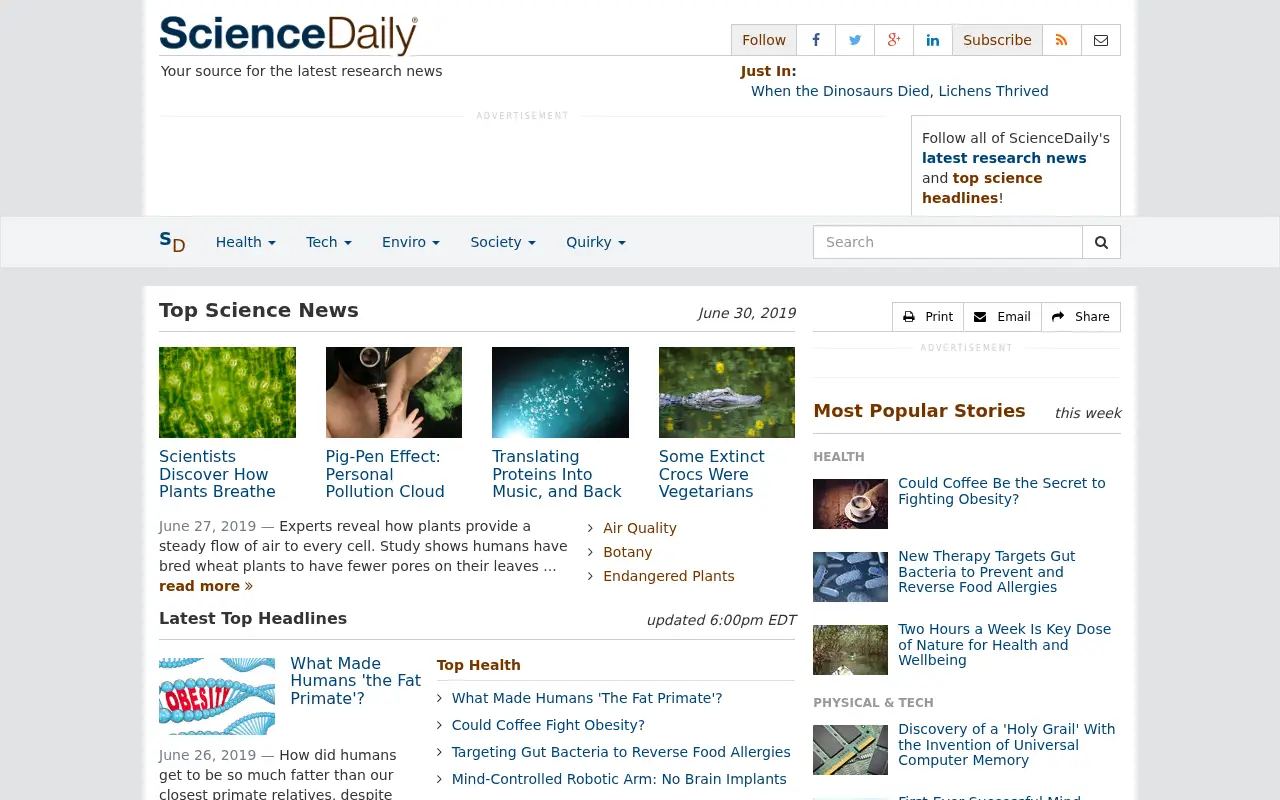 sciencedaily.com in 2019