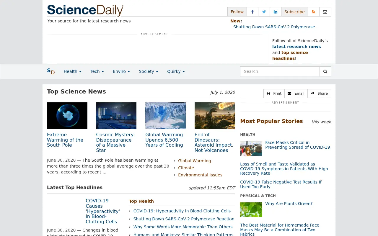 sciencedaily.com in 2020