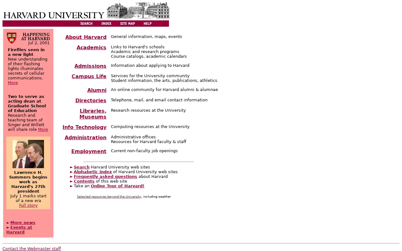 harvard.edu in 2001