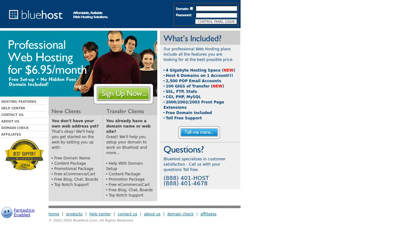 bluehost.com in 2005