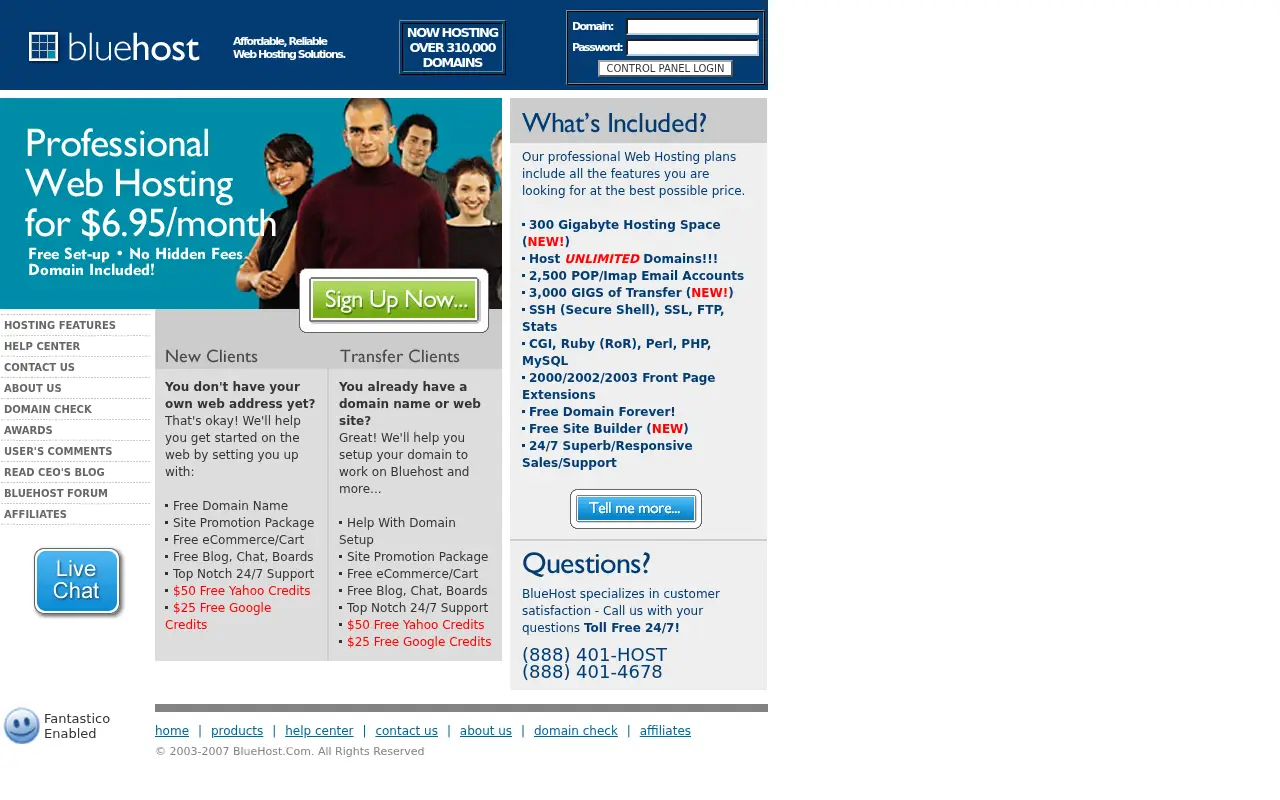 bluehost.com in 2007