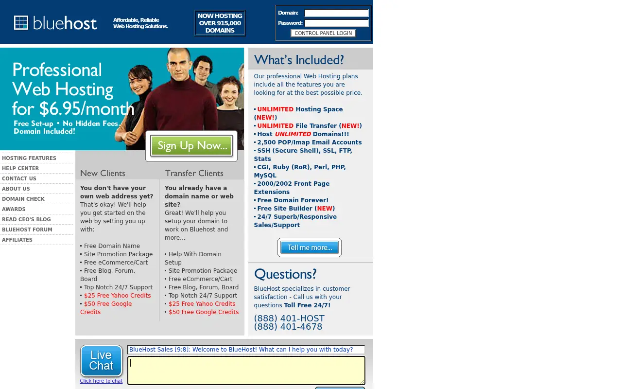 bluehost.com in 2009