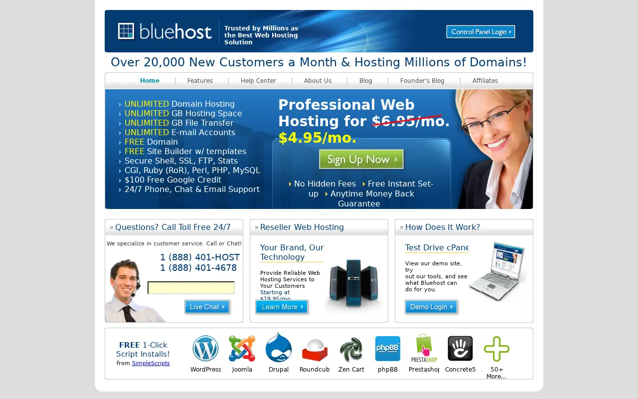 bluehost.com in 2012