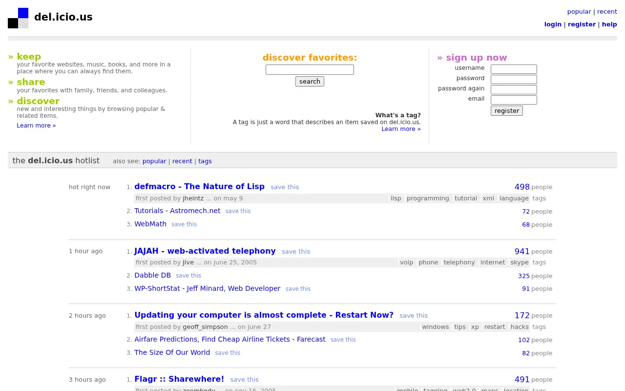 delicious.com in 2006