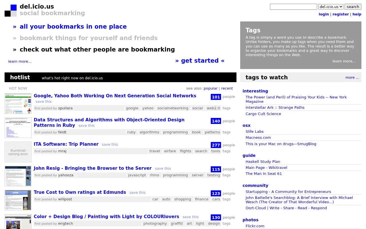 delicious.com in 2007