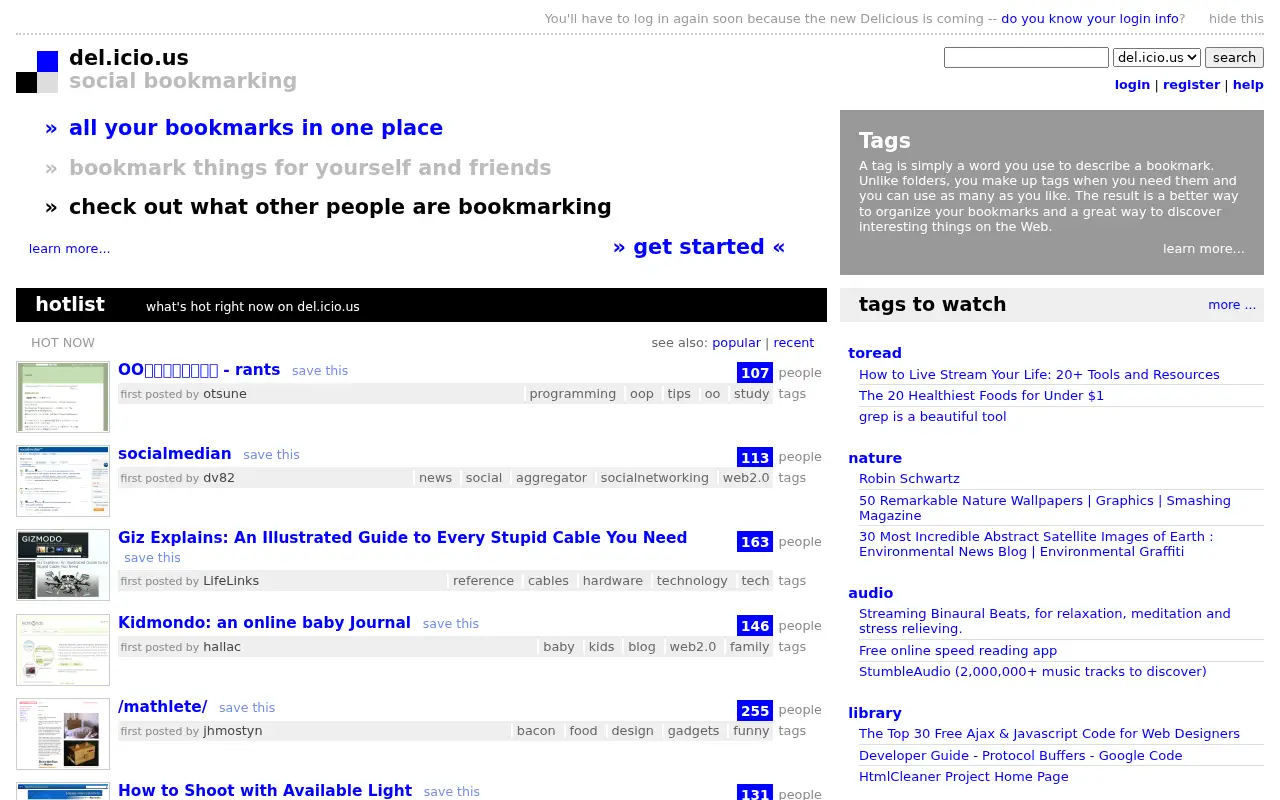 delicious.com in 2008