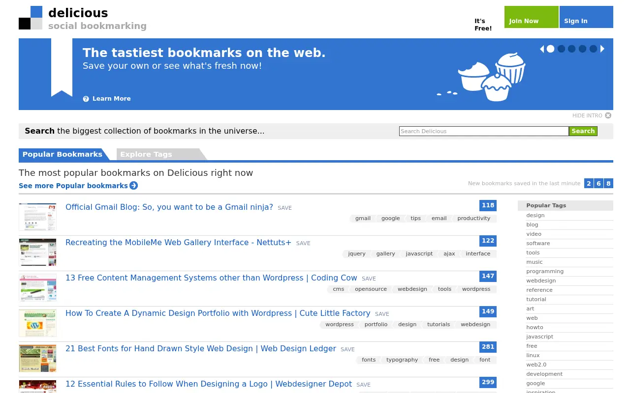 delicious.com in 2009