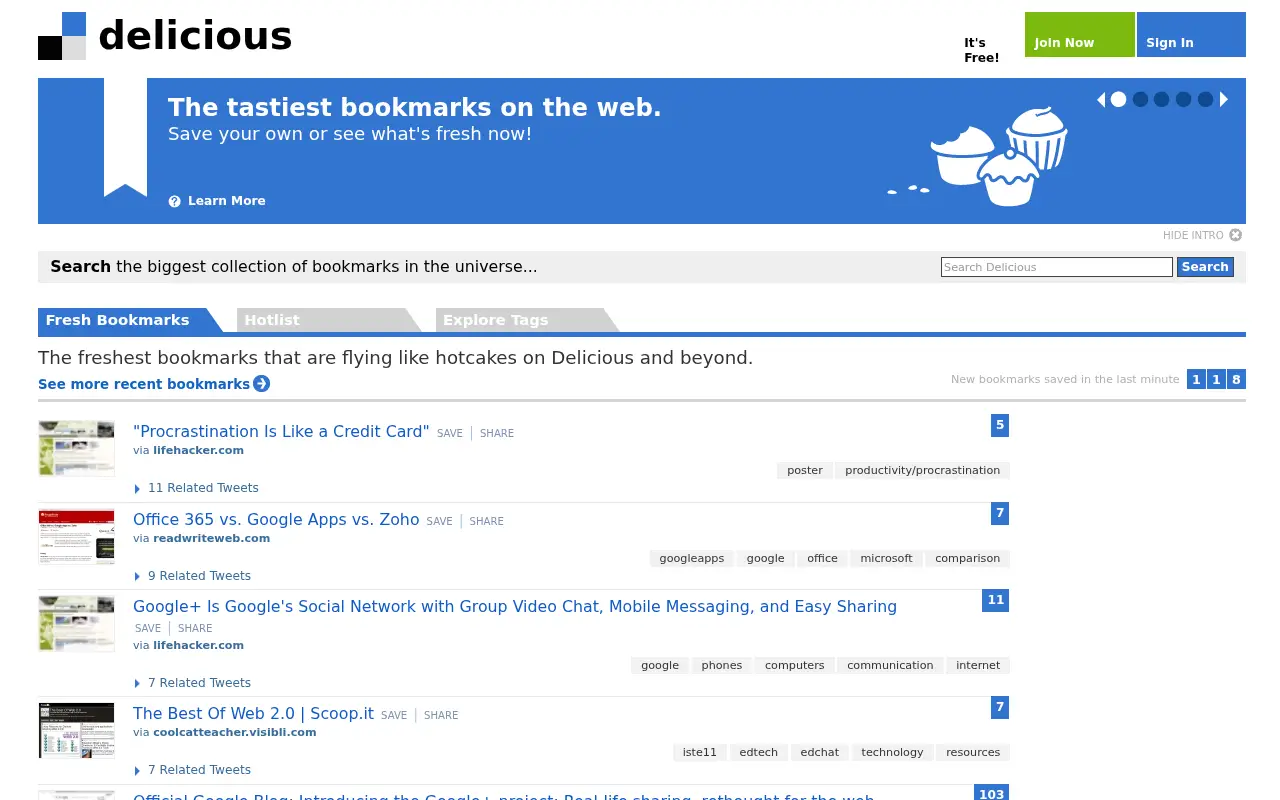 delicious.com in 2011