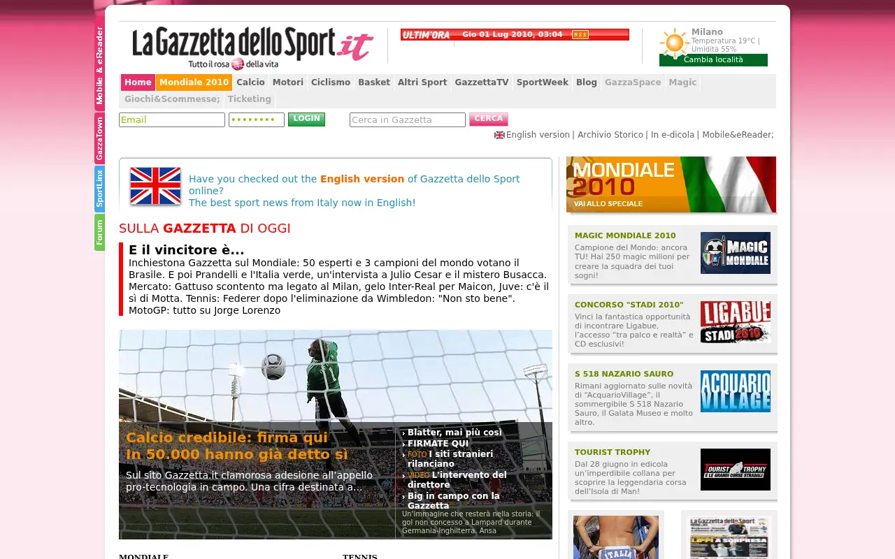 gazzetta.it in 2010