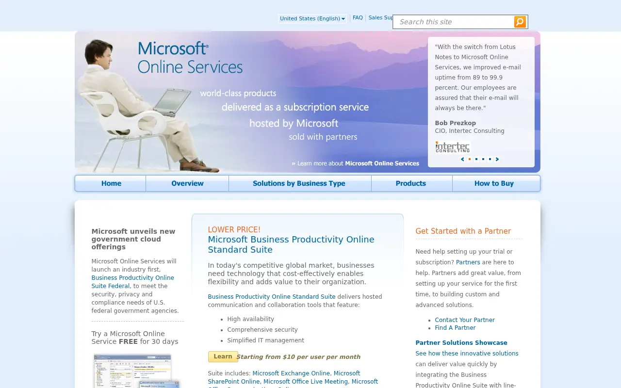 microsoftonline.com in 2010
