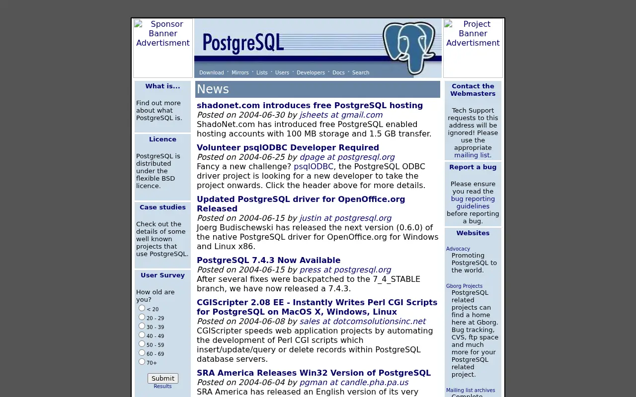 postgresql.org in 2004