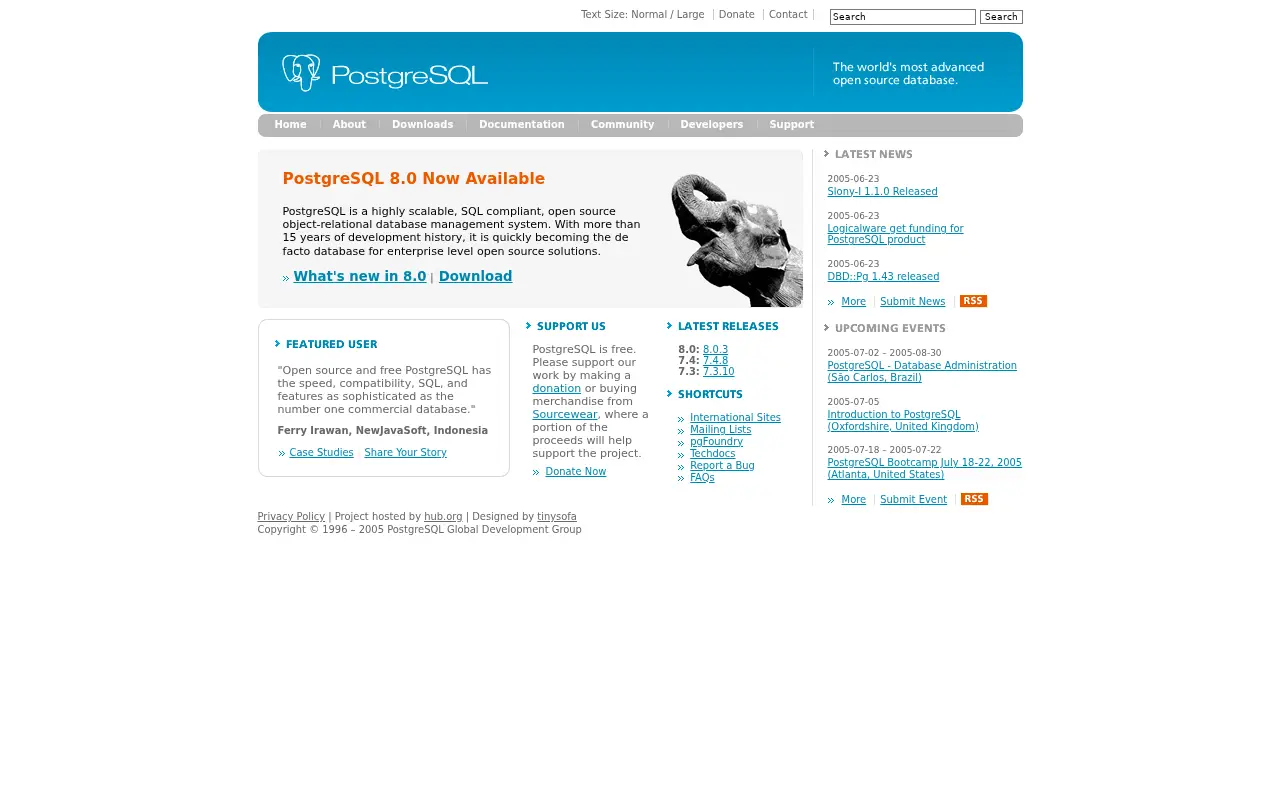 postgresql.org in 2005