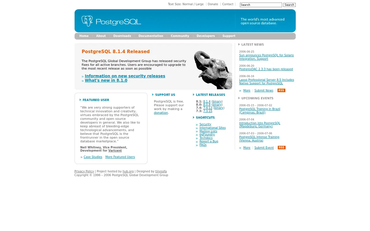 postgresql.org in 2006
