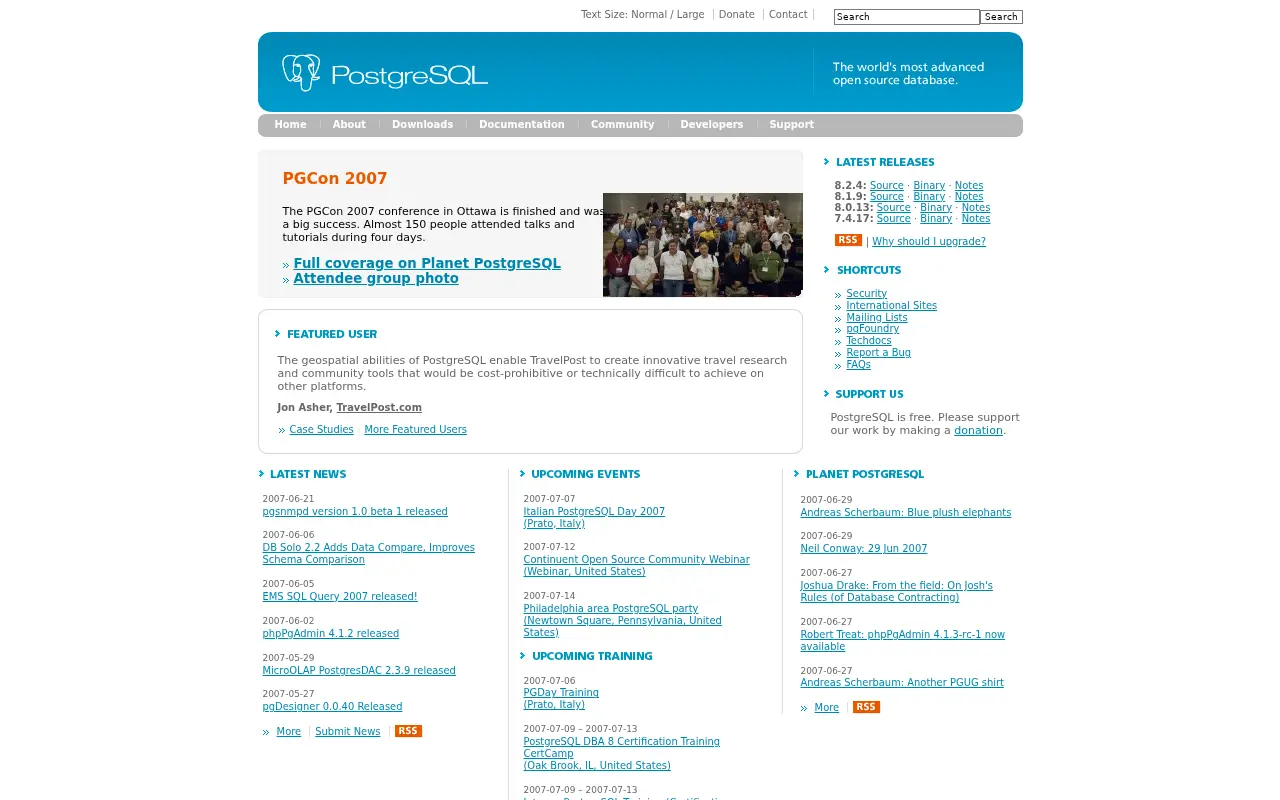 postgresql.org in 2007
