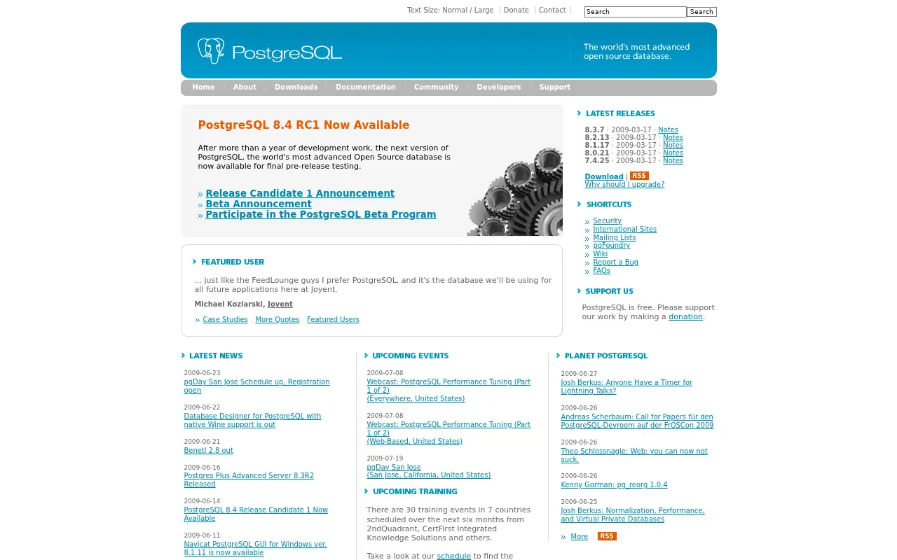 postgresql.org in 2009