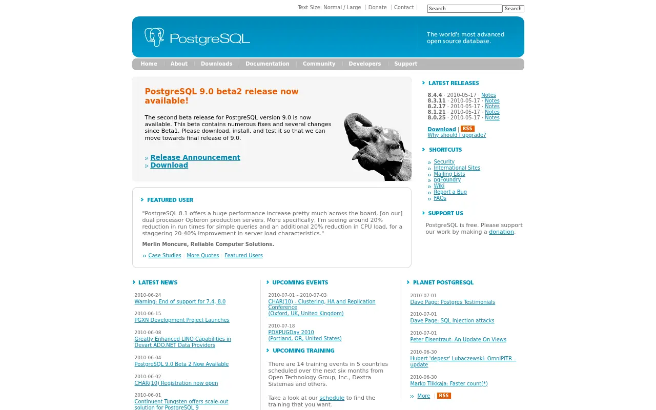 postgresql.org in 2010