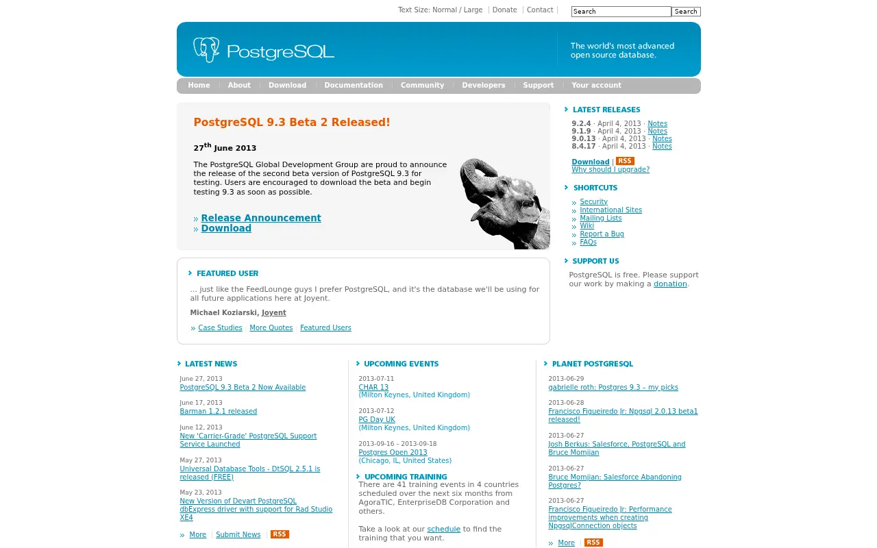 postgresql.org in 2013