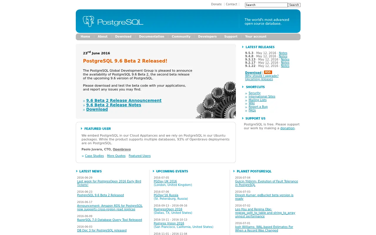 postgresql.org in 2016