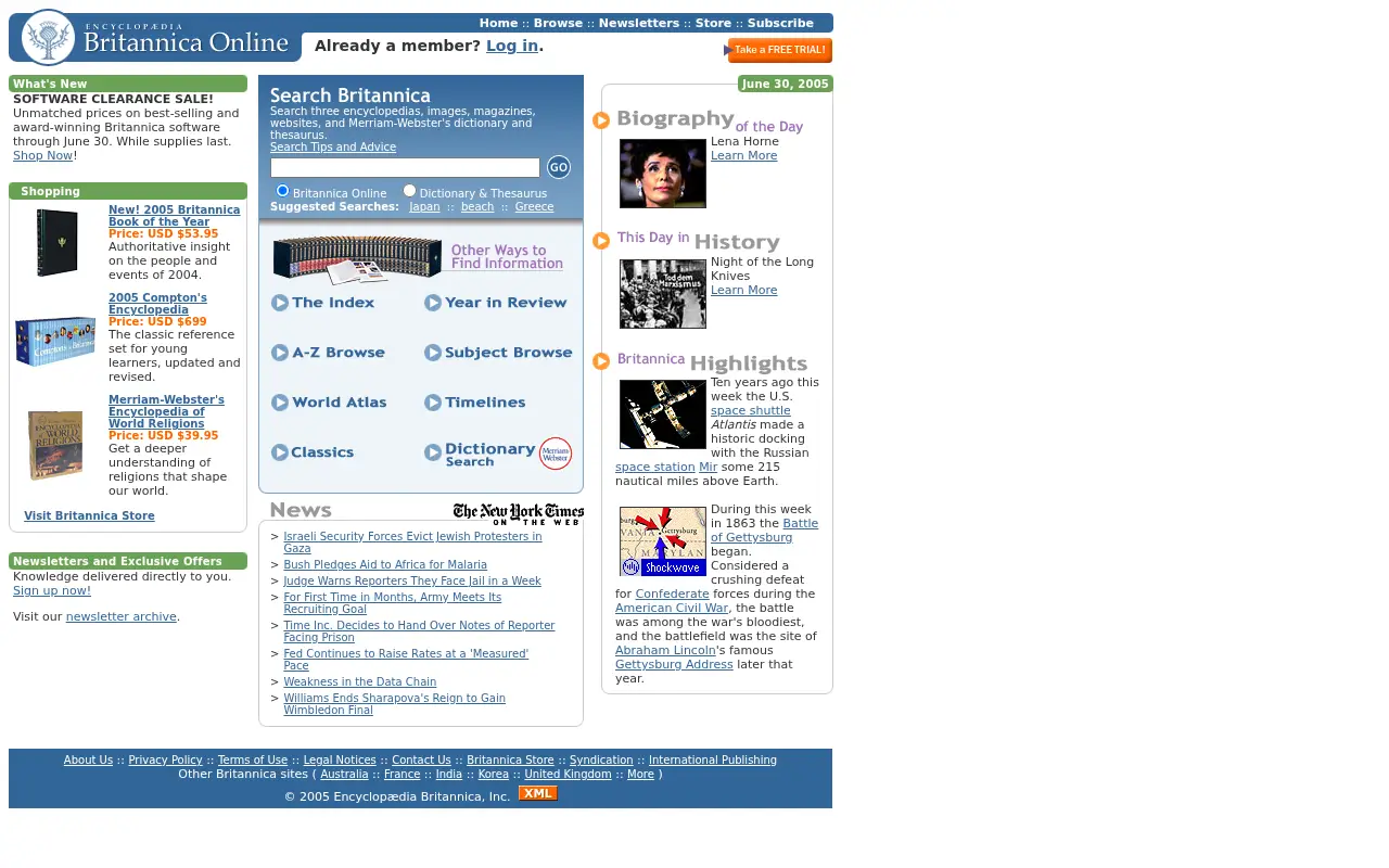 britannica.com in 2005