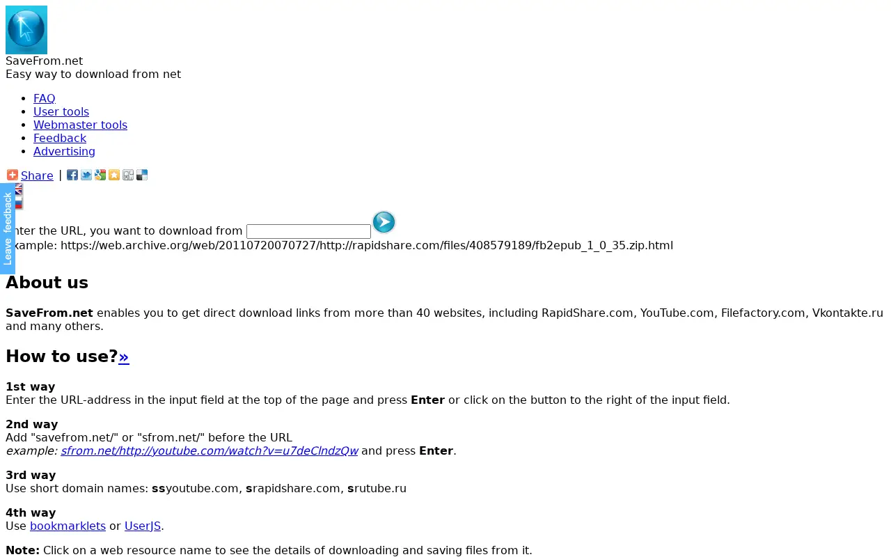 savefrom.net in 2011