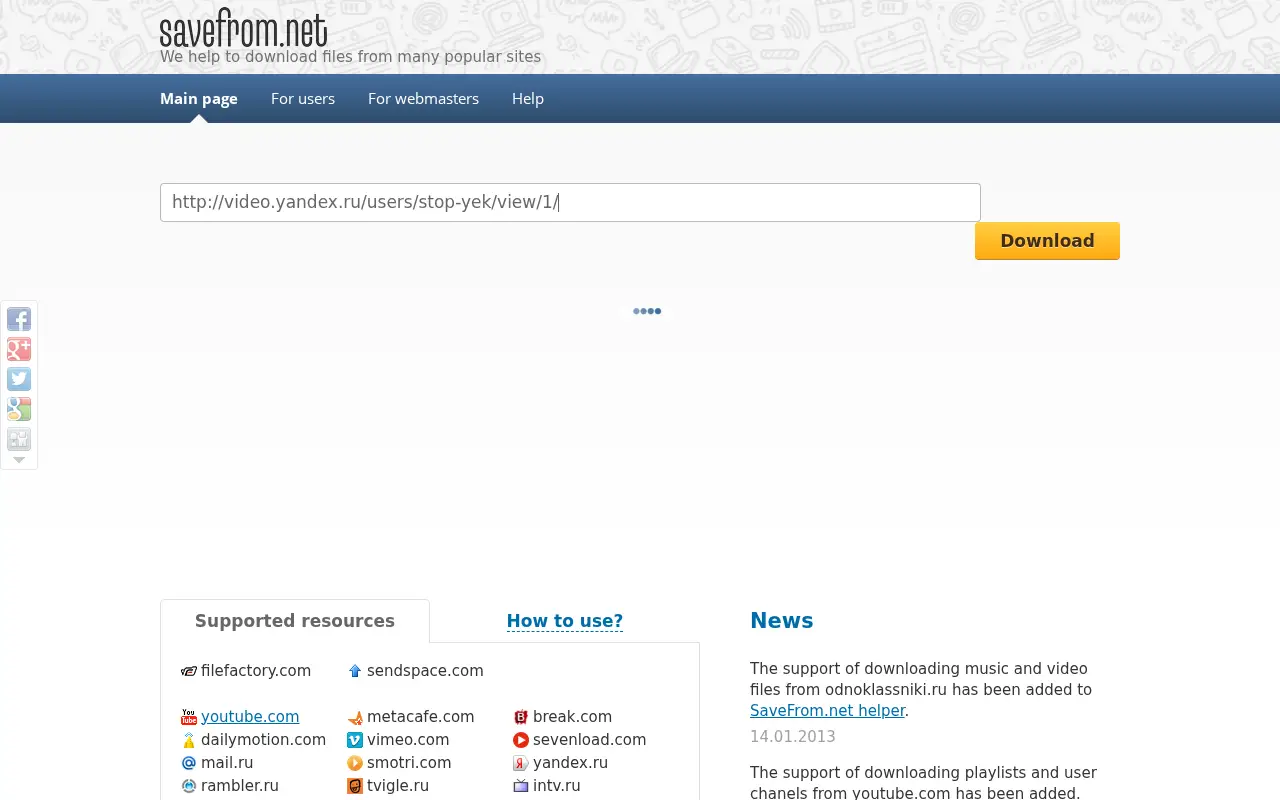 savefrom.net in 2013