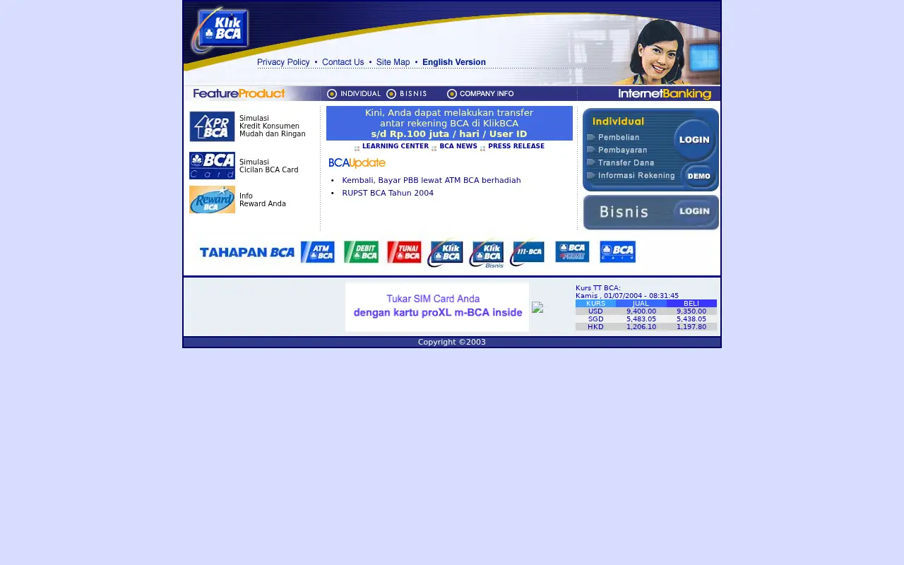 klikbca.com on July 1, 2004