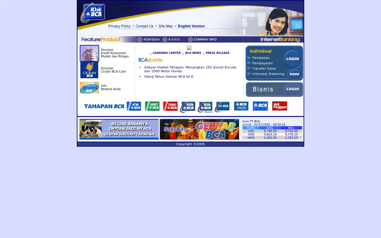 klikbca.com on July 1, 2005