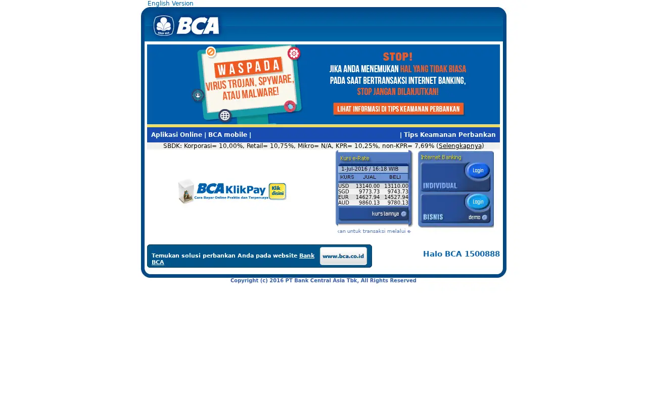 klikbca.com in 2016