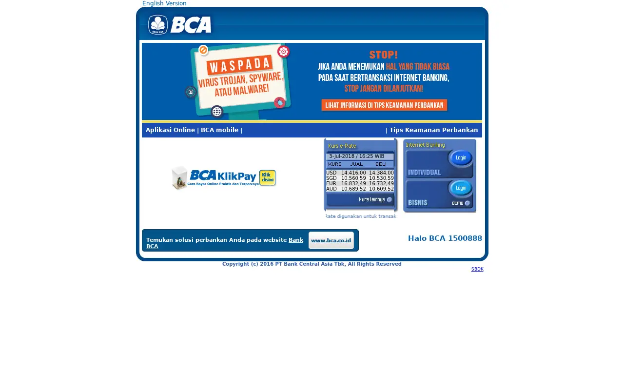 klikbca.com on July 3, 2018