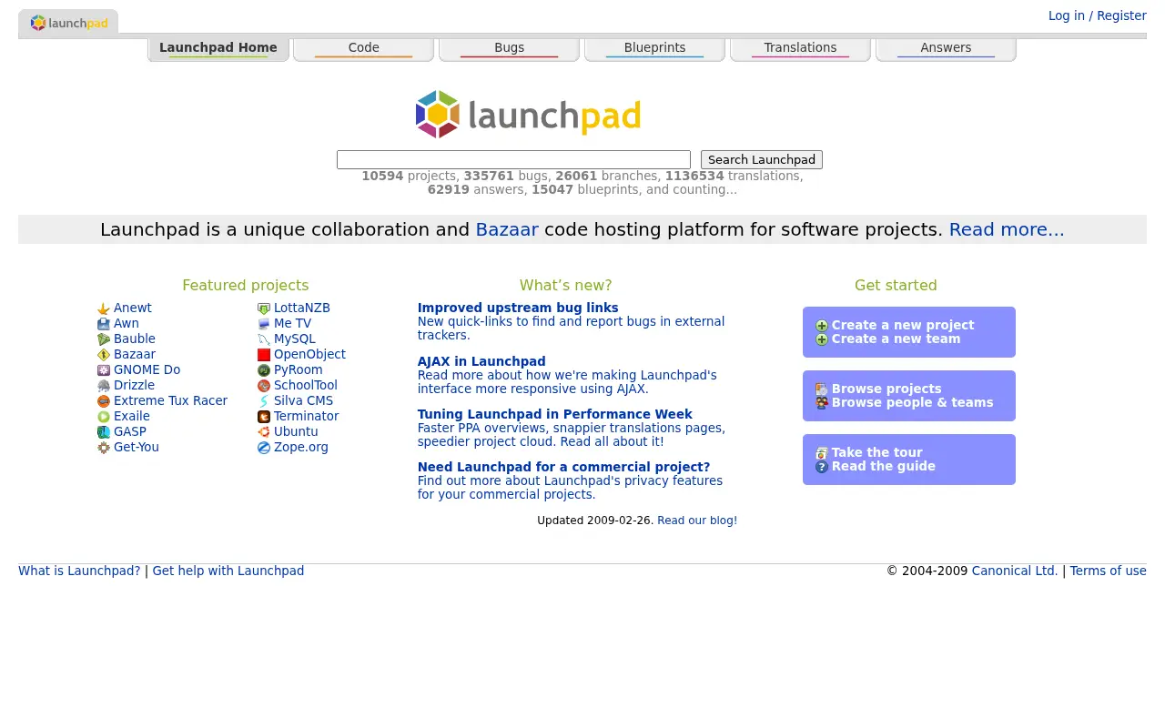 launchpad.net on March 4, 2009