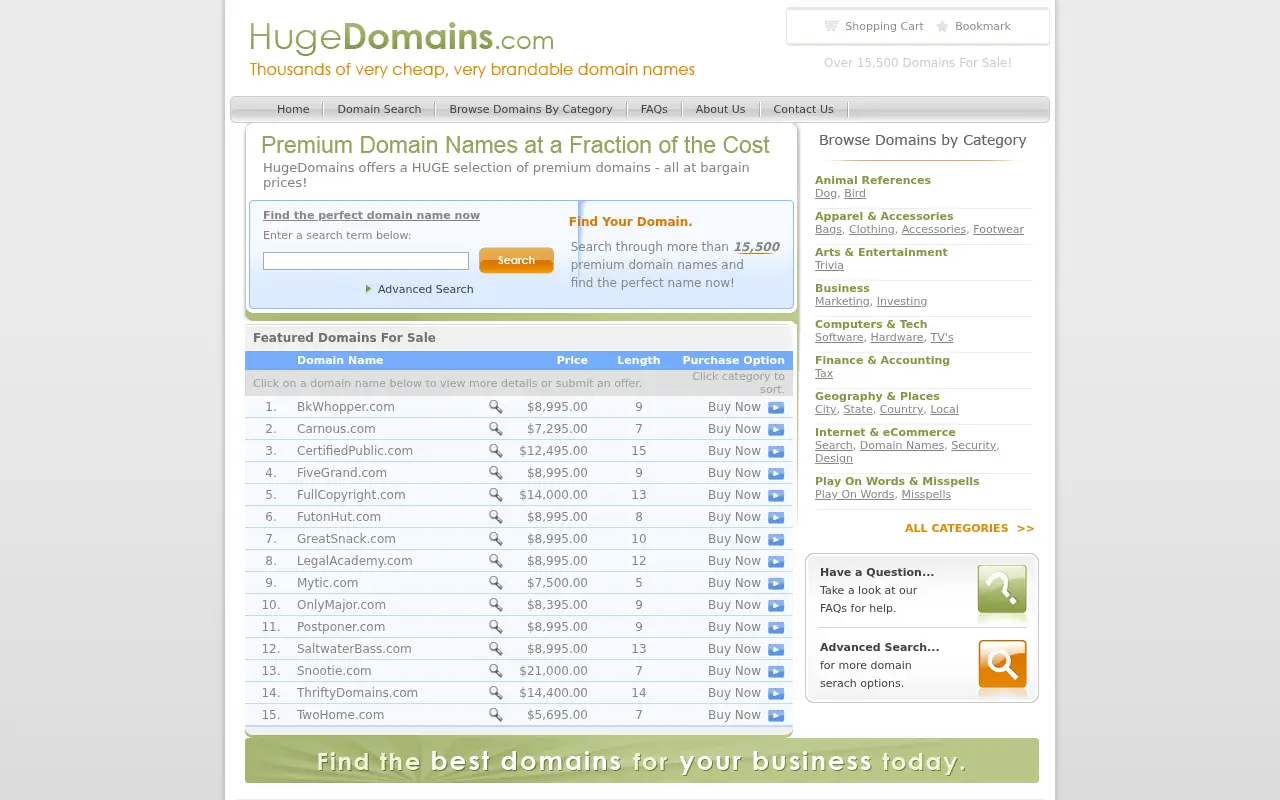 hugedomains.com in 2007