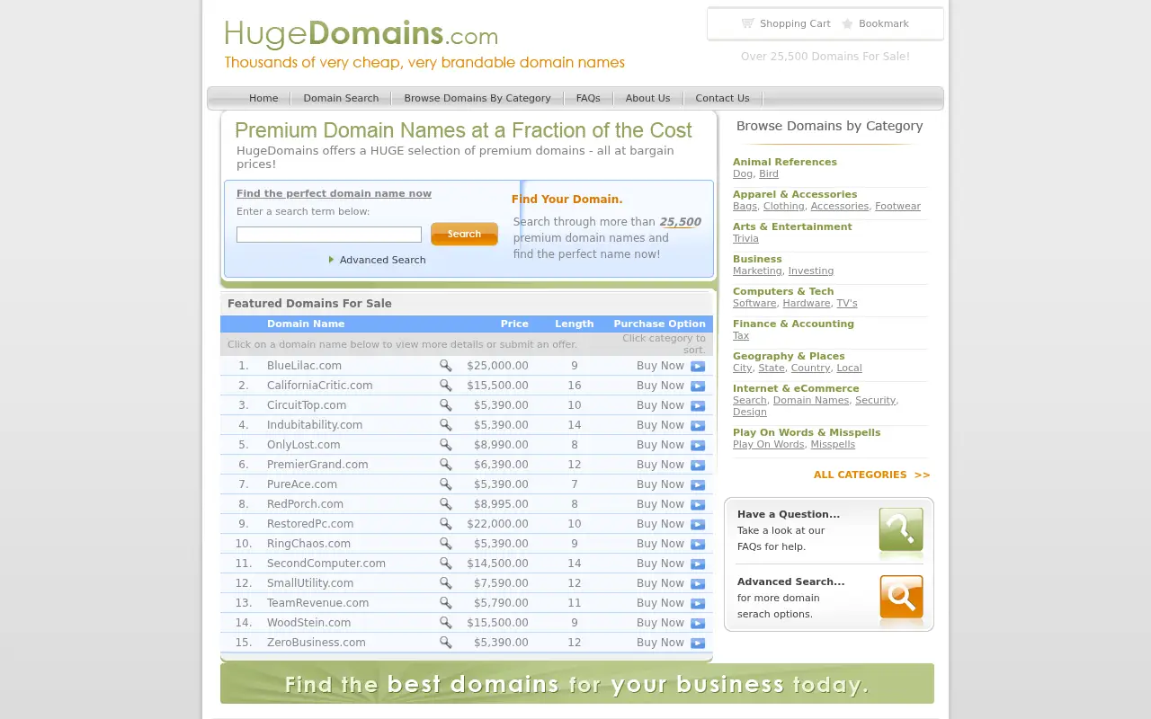 hugedomains.com in 2008