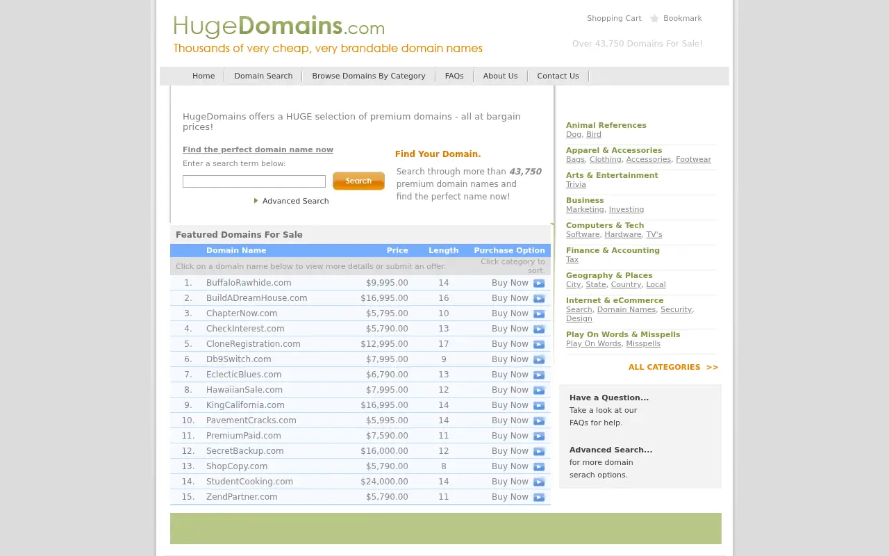 hugedomains.com in 2009