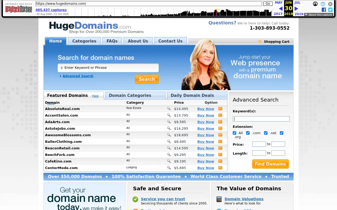 hugedomains.com in 2018