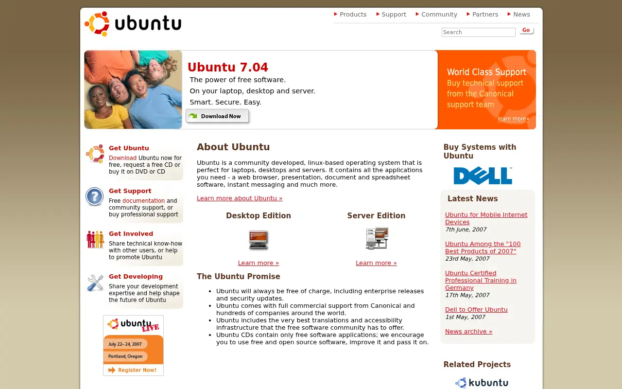 ubuntu.com in 2007