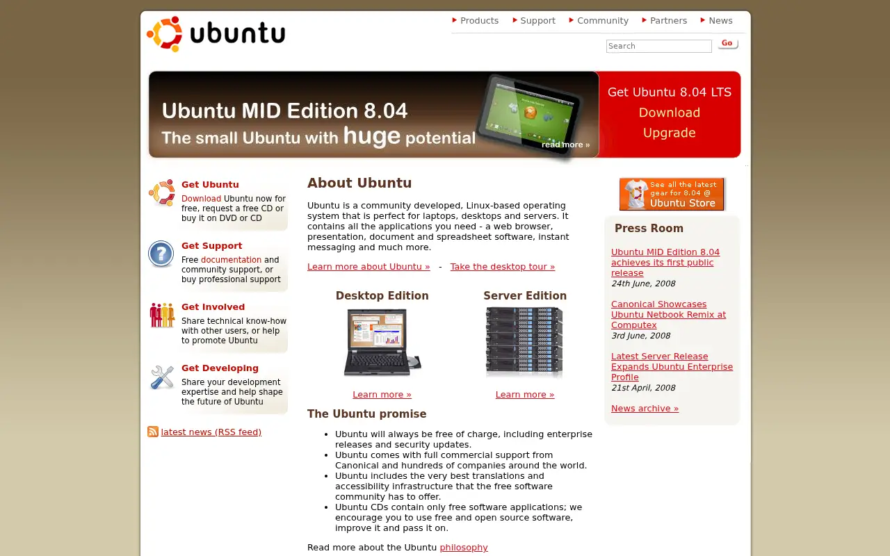 ubuntu.com in 2008