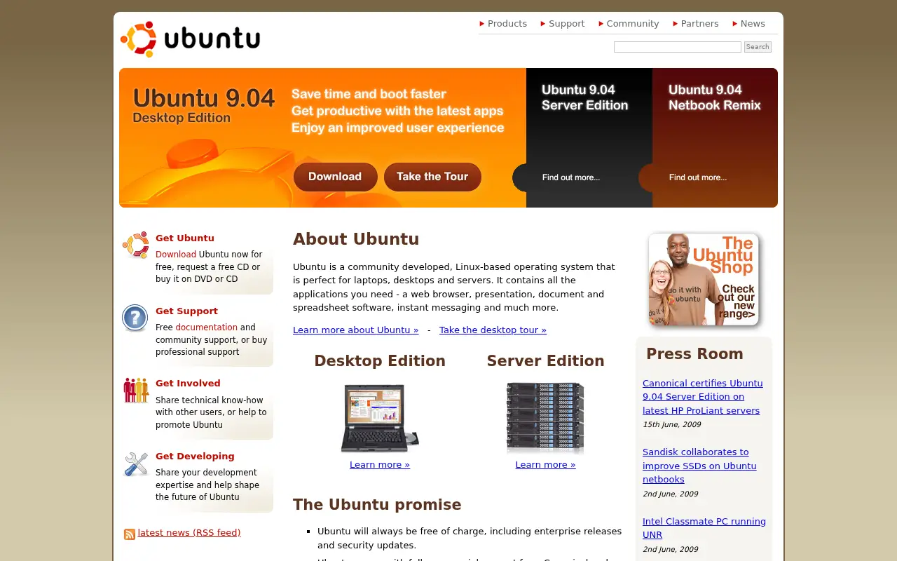 ubuntu.com in 2009