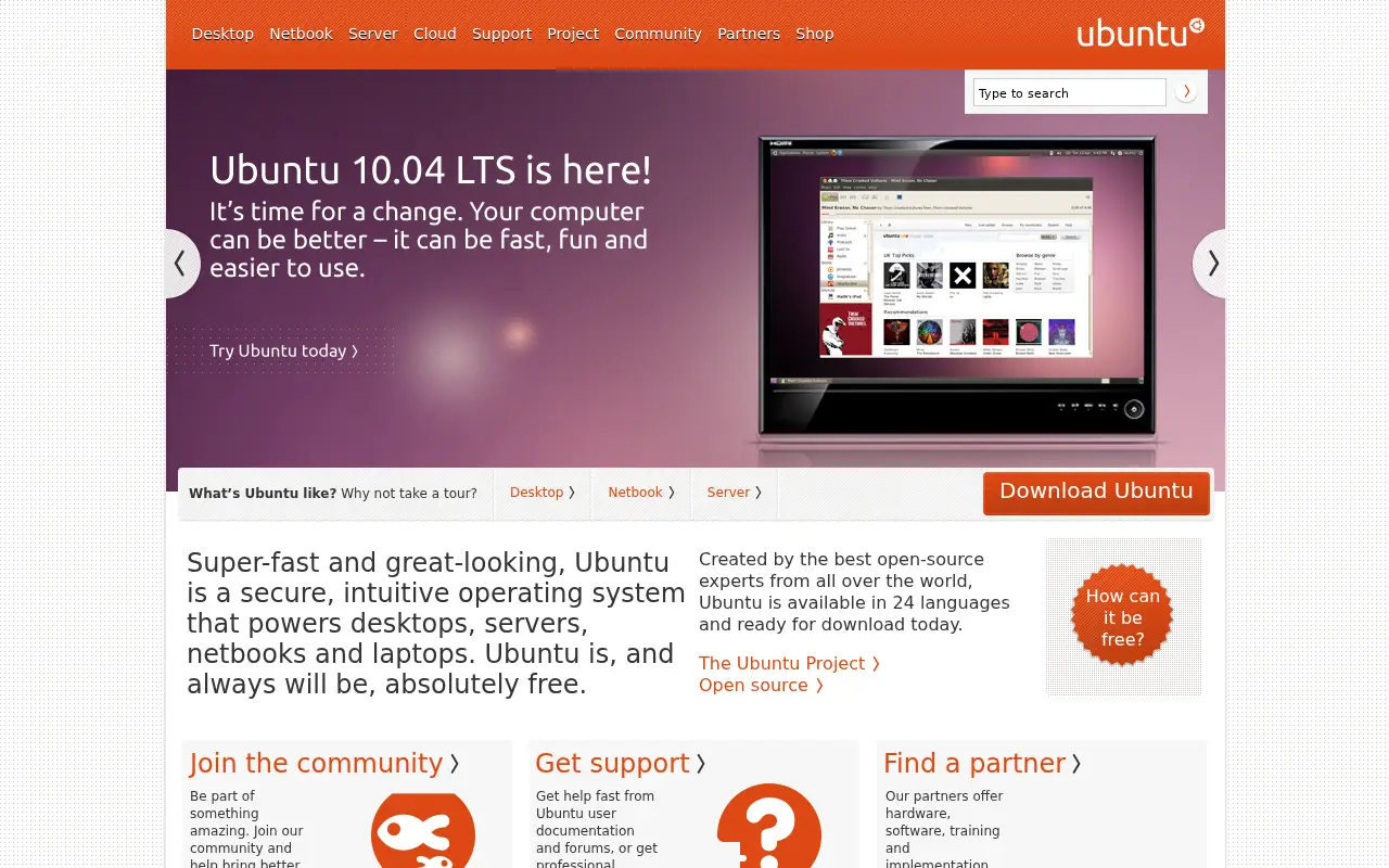 ubuntu.com in 2010