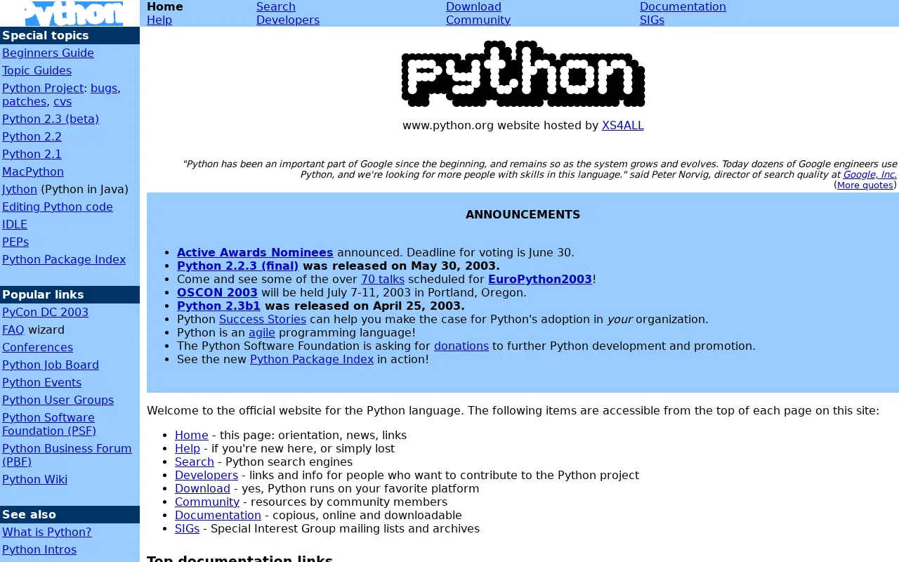 python.org in 2003