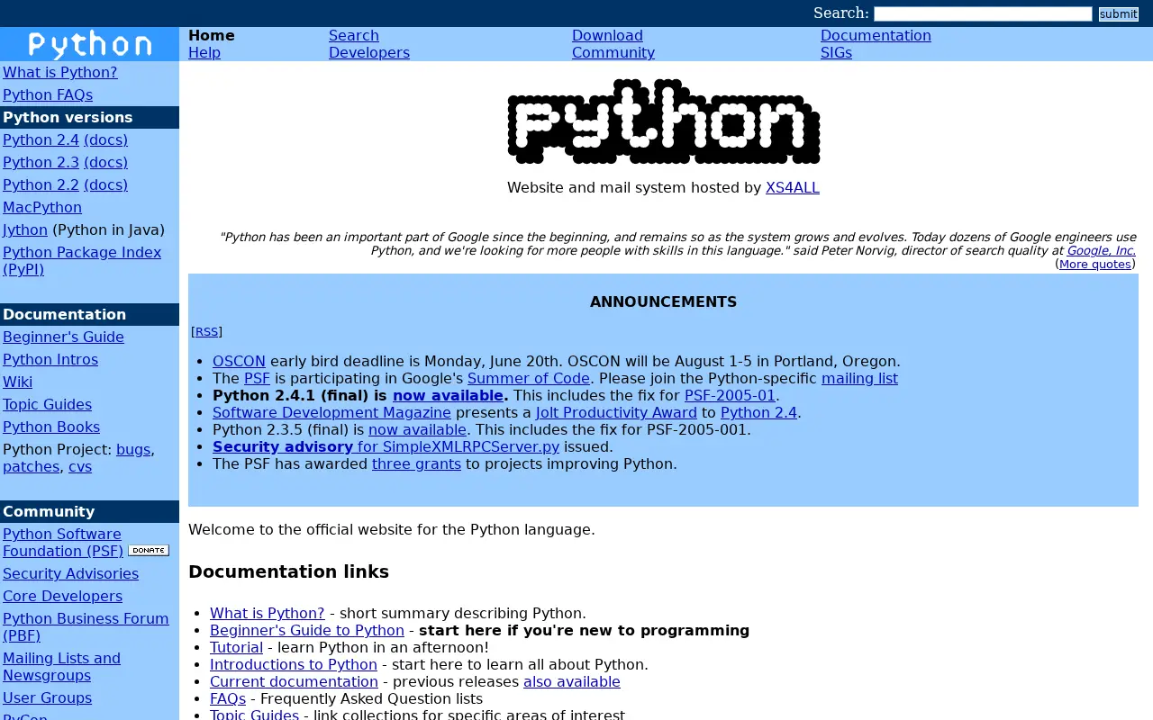 python.org in 2005