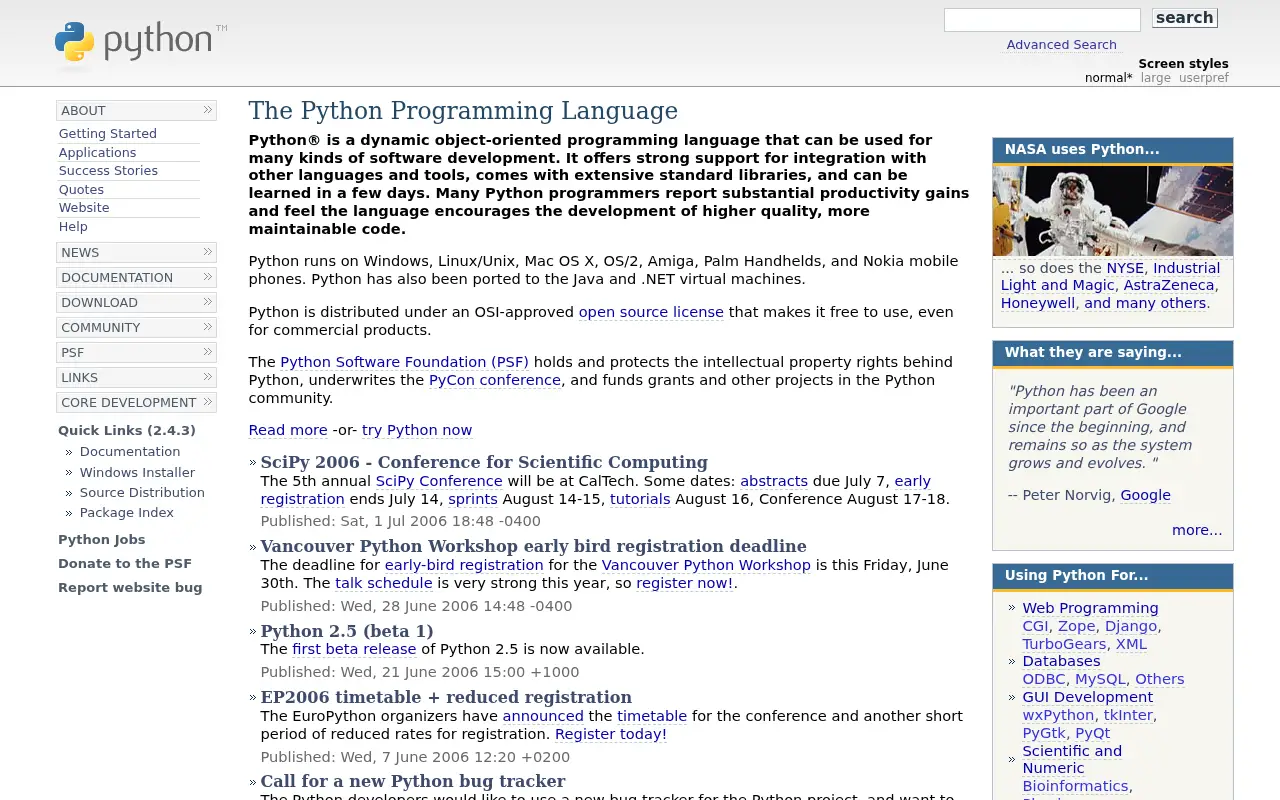 python.org in 2006