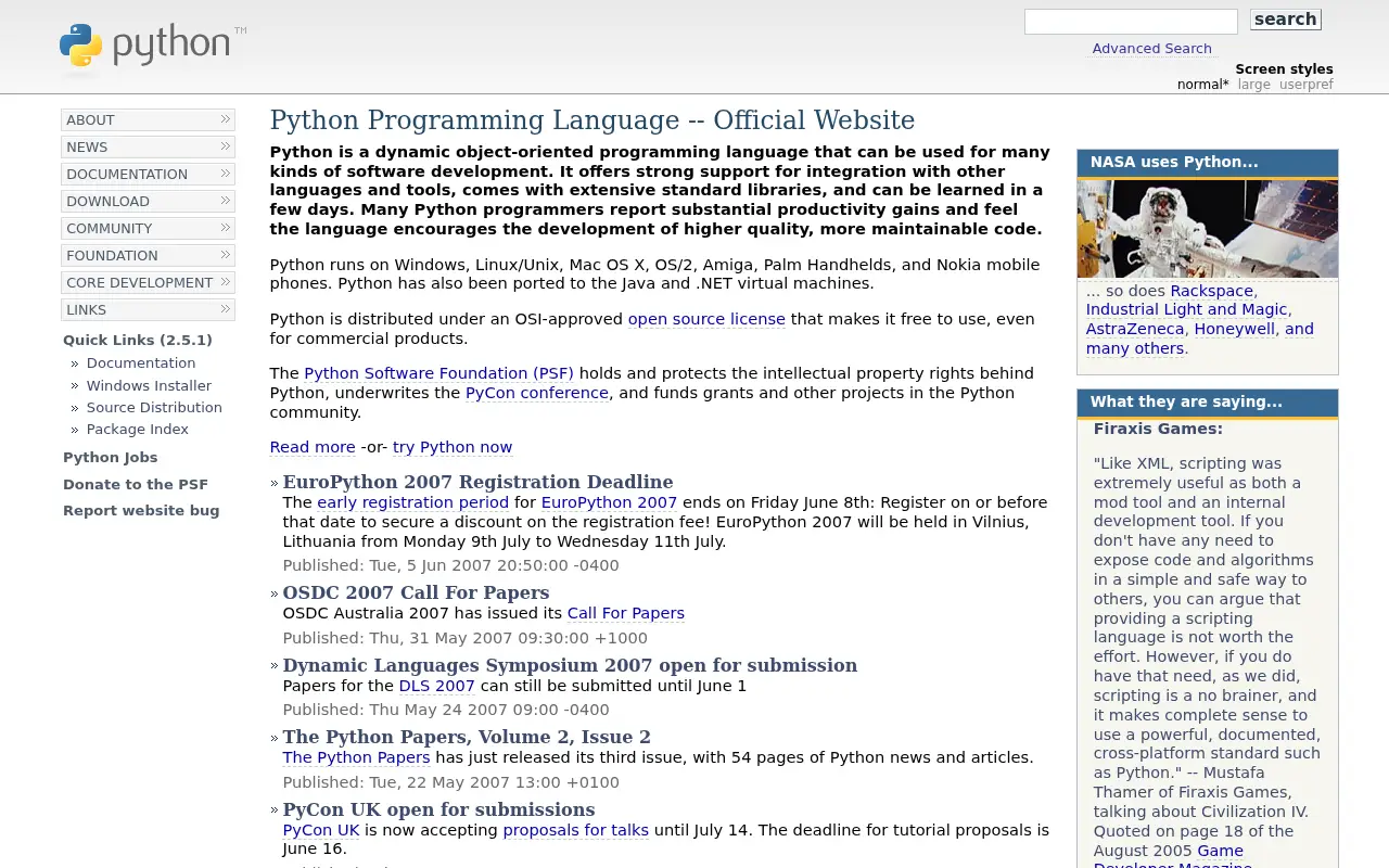 python.org in 2007