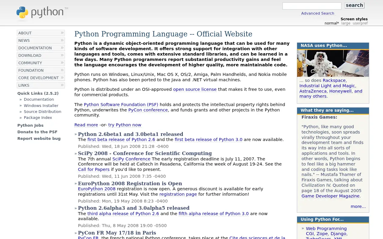 python.org on July 2, 2008